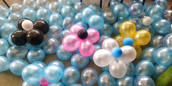 High angle view of multi colored balloons