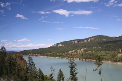 Scenic view of lake against cloudy sky