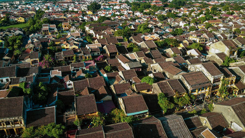 High angle view of buildings in city