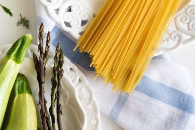 High angle view of food on table