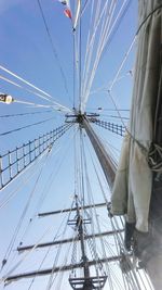 Low angle view of ship sailing against sky