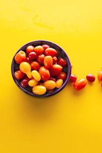 High angle view of candies in bowl