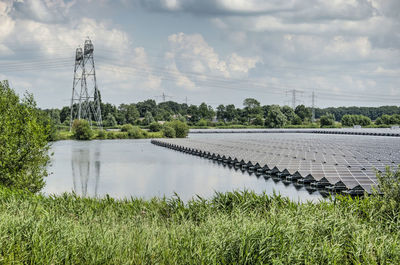 Solar panels floating in a lake