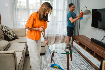 Low section of man working at home