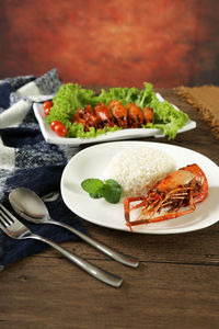 Close-up of food served on table