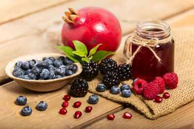 Close-up of strawberries in container on table
