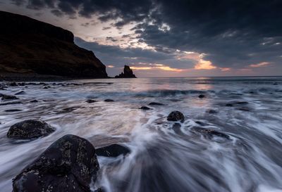 Scenic view of sea against cloudy sky