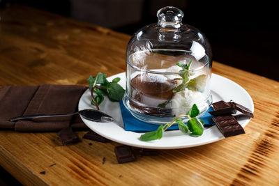 High angle view of drink on table