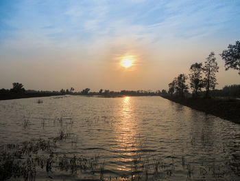 Scenic view of lake against sky during sunset