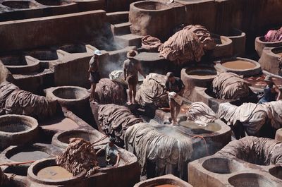 High angle view of people at market stall