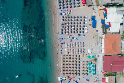 Jaz beach near budva, montenegro, europe. aerial view of adriatic sea