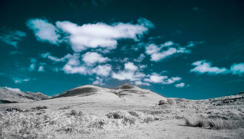 Scenic view of mountains against cloudy sky