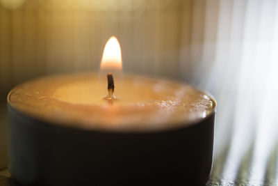 Macro shot of illuminated candle