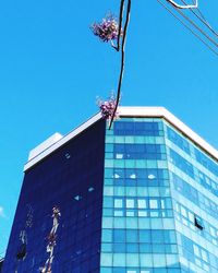 Low angle view of building against clear blue sky