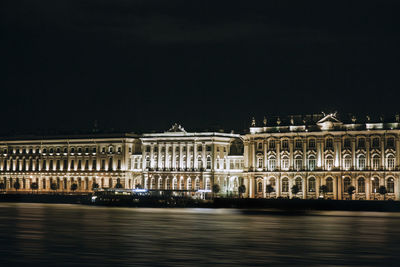 Illuminated historic building in city at night