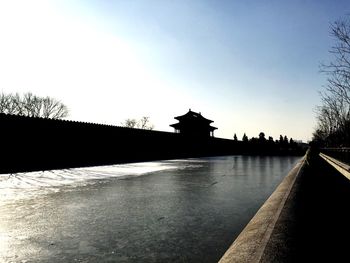 View of built structures against clear sky