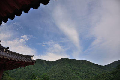 Panoramic view of building and mountains against sky