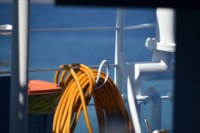 Close-up of rope on boat deck