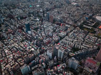 High angle view of street amidst buildings in city