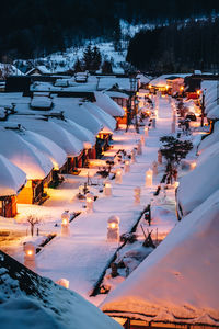 High angle view of snow covered trees during winter