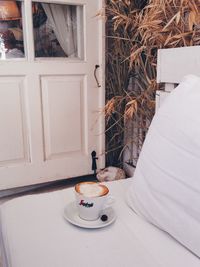 High angle view of potted plant on table at home