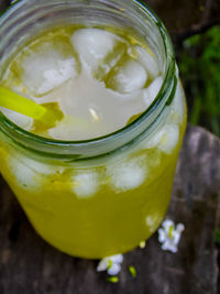 Close-up of drink in jar