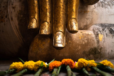 Close-up of rusty sculpture in temple