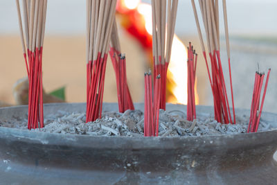 Close-up of temple against building