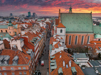 Aerial view of the christmas tree near castle square with column of sigismund