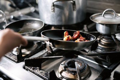 High angle view of preparing food in kitchen