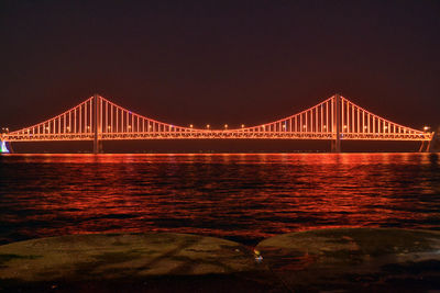 View of suspension bridge in sea