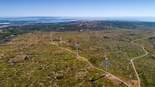 High angle view of land against sky