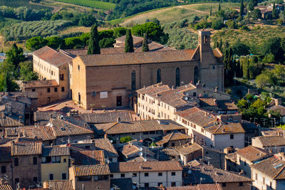 View from above of the city of san gimignano, tuscany, from the top of the main tower