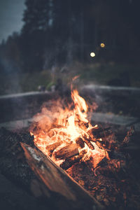 Close-up of bonfire at night