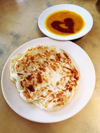 High angle view of food in plate on table