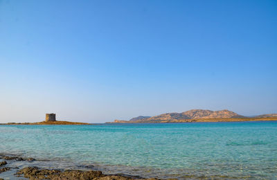 Scenic view of sea against clear blue sky