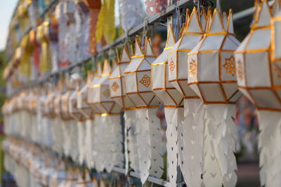 Close-up of bell hanging at store