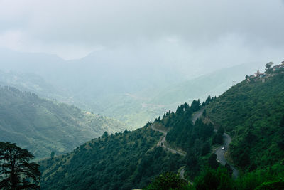 High angle view of mountains against sky