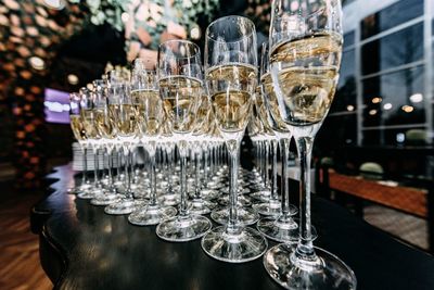 Glass of wine on table