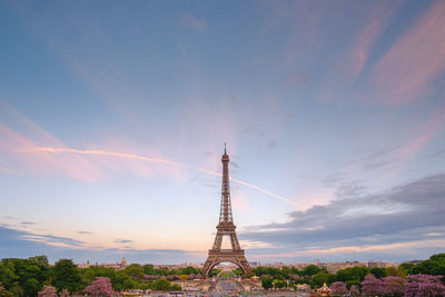 Eiffel tower against blue sky