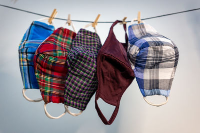 Close-up of clothes drying on clothesline