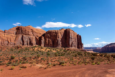 Rock formations on landscape against cloudy sky