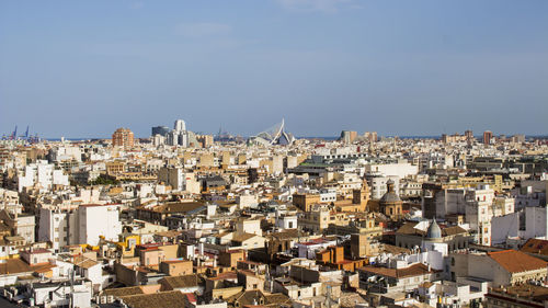 High angle view of buildings in city