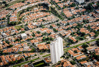 High angle view of buildings in city