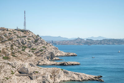 Scenic view of sea against clear sky