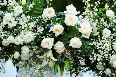 Close-up of white rose bouquet