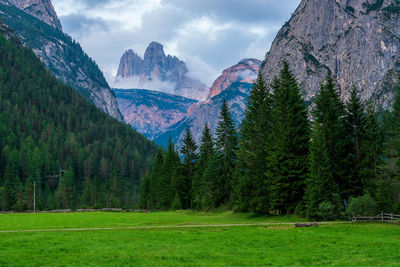 Panoramic view of the three peaks in the dolomites, italy.