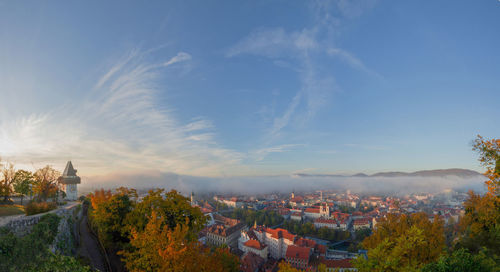 High angle view of townscape against sky