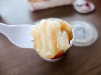 Close-up of ice cream on table