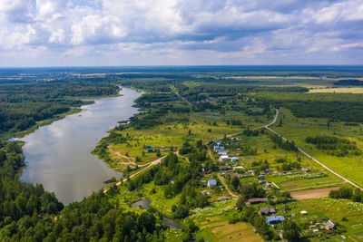 A large reservoir near the village of ushakovka, ivanovo region. photo taken from a drone.